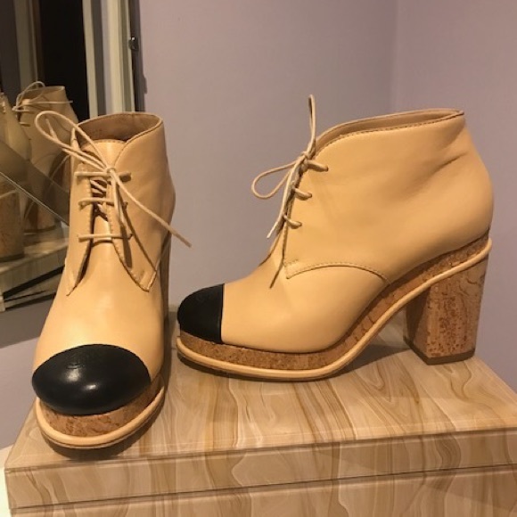 Chanel Cork Lace Up Booties - Picture 2 of 9